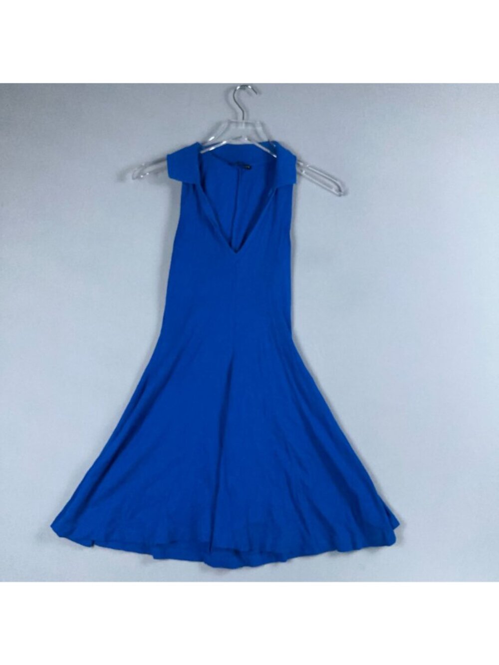 Zara Skater Dress Size Small Cobalt Blue Sleeveless V Neck Lapel Collared A Line - Picture 3 of 9